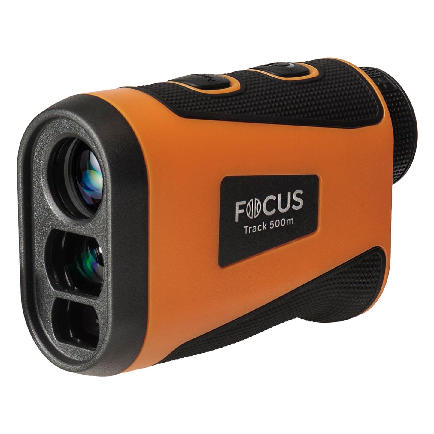 Focus Sport Optics Track RF afstandsmåler 500 m, orange/sort, FMC-optik, to frontlinser, knapper på top, label Track 500 m.