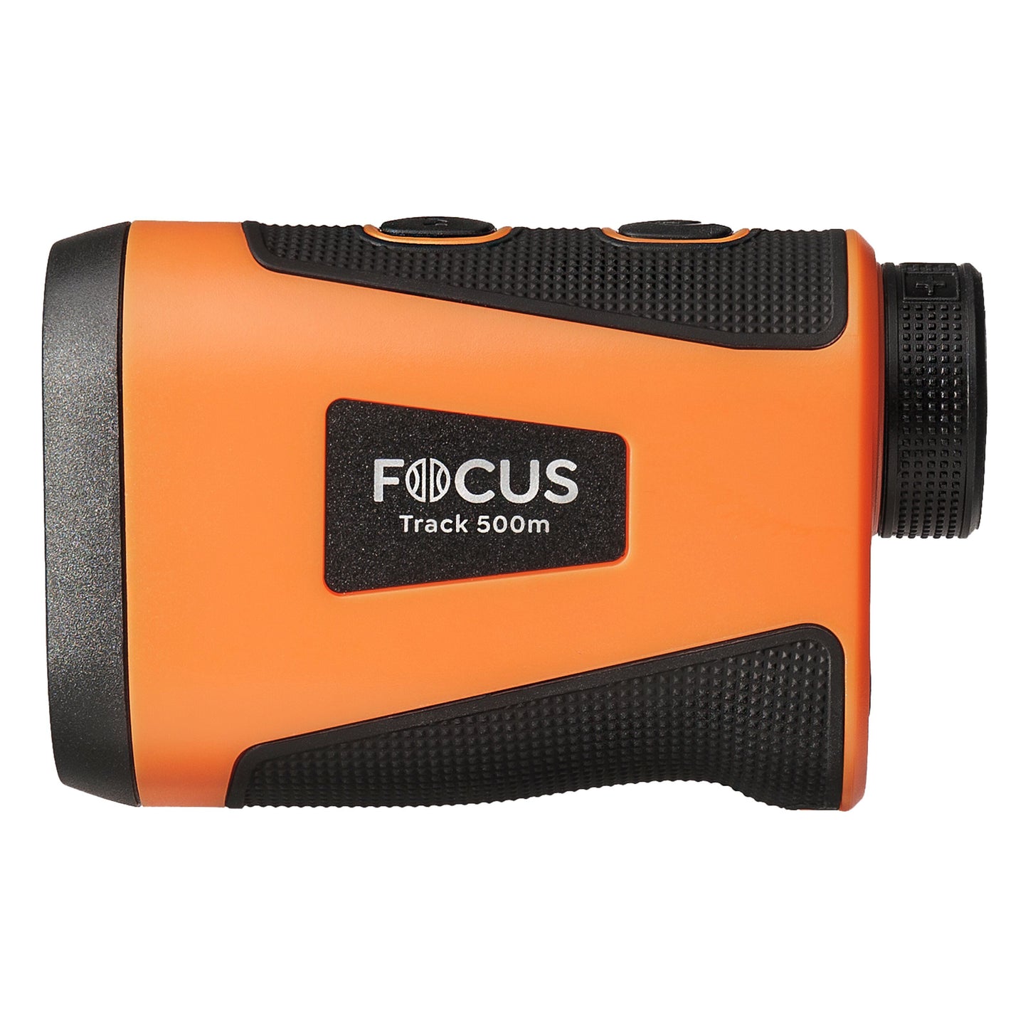 Focus Sport Optics Track RF afstandsmåler 500 m orange/sort, FMC-belagt optik, teksturgreb, knapper på toppen.