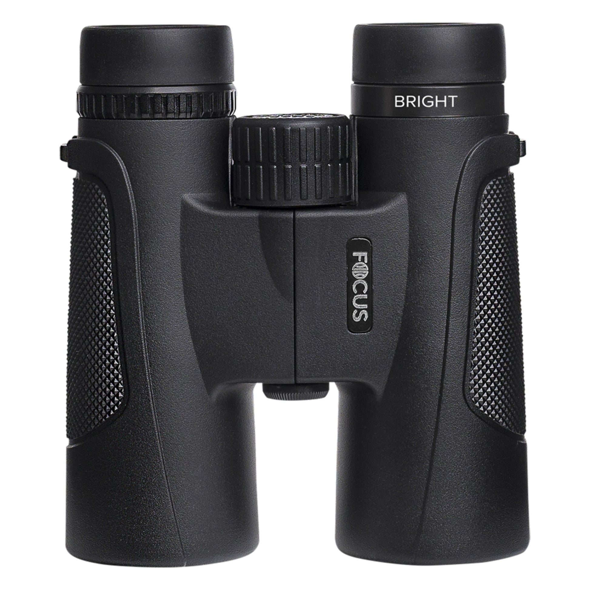 Focus Sport Optics Bright kikkert 8x42 sort, teksturerede greb, stort centralt fokuseringshjul, BRIGHT og FOCUS mærker.