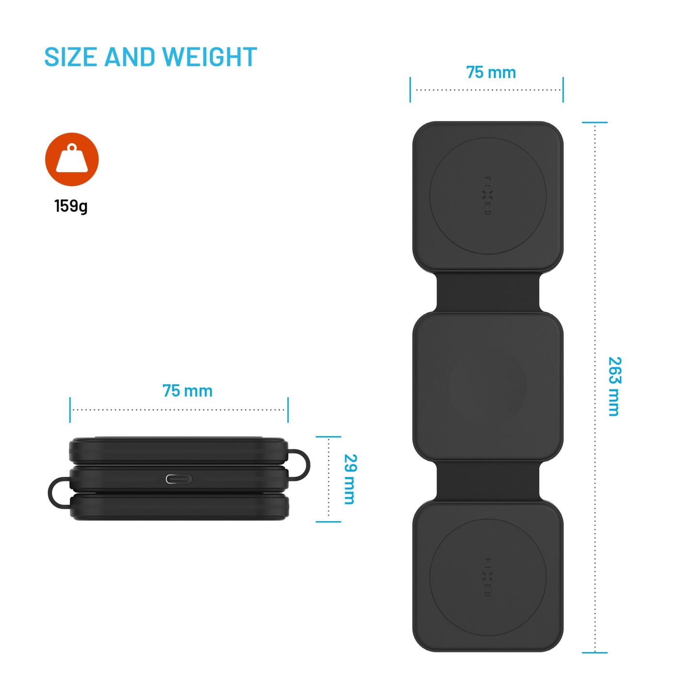Samsung Flex 3-i-1 sort foldbar trådløs oplader til Samsung smartphones, Galaxy Watch, 263×75 mm, 29 mm sammenfoldet, 159g.