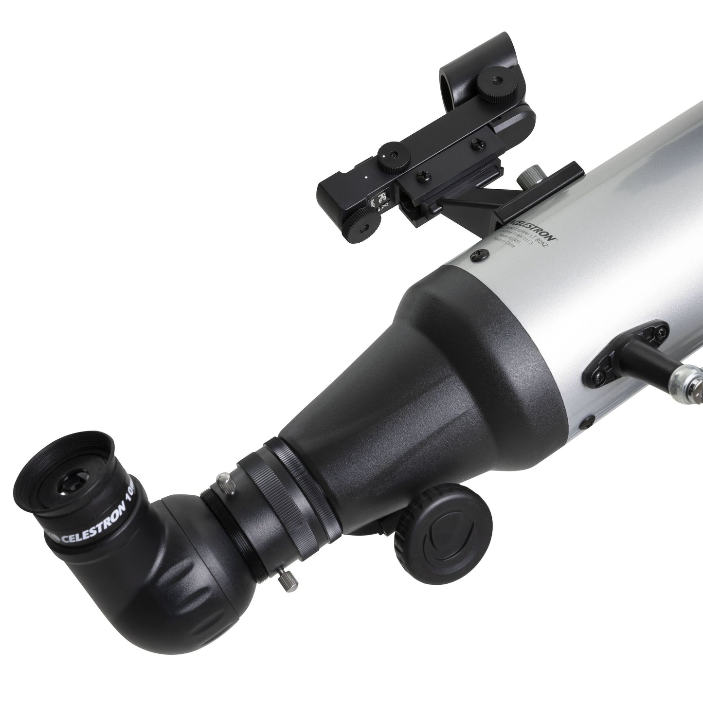 Celestron StarSense Explorer LT 70AZ 70 mm teleskop med okular, justeringsknapper, rødpunktssigte og hovedrør.