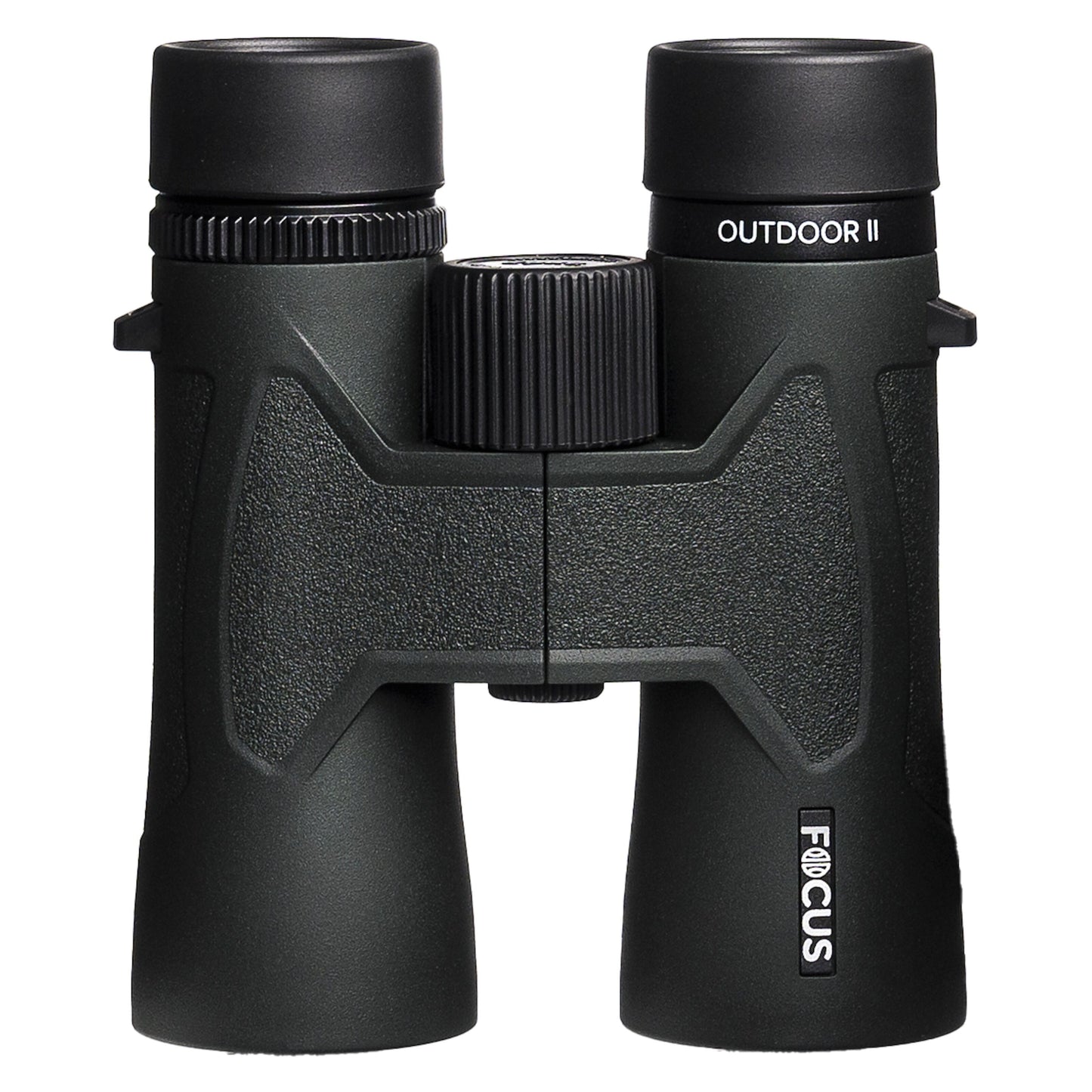 Focus Outdoor II 8x42 kikkert med tekstureret greb, centralt fokuseringshjul, OUTDOOR II og FOCUS-logo på siderne.