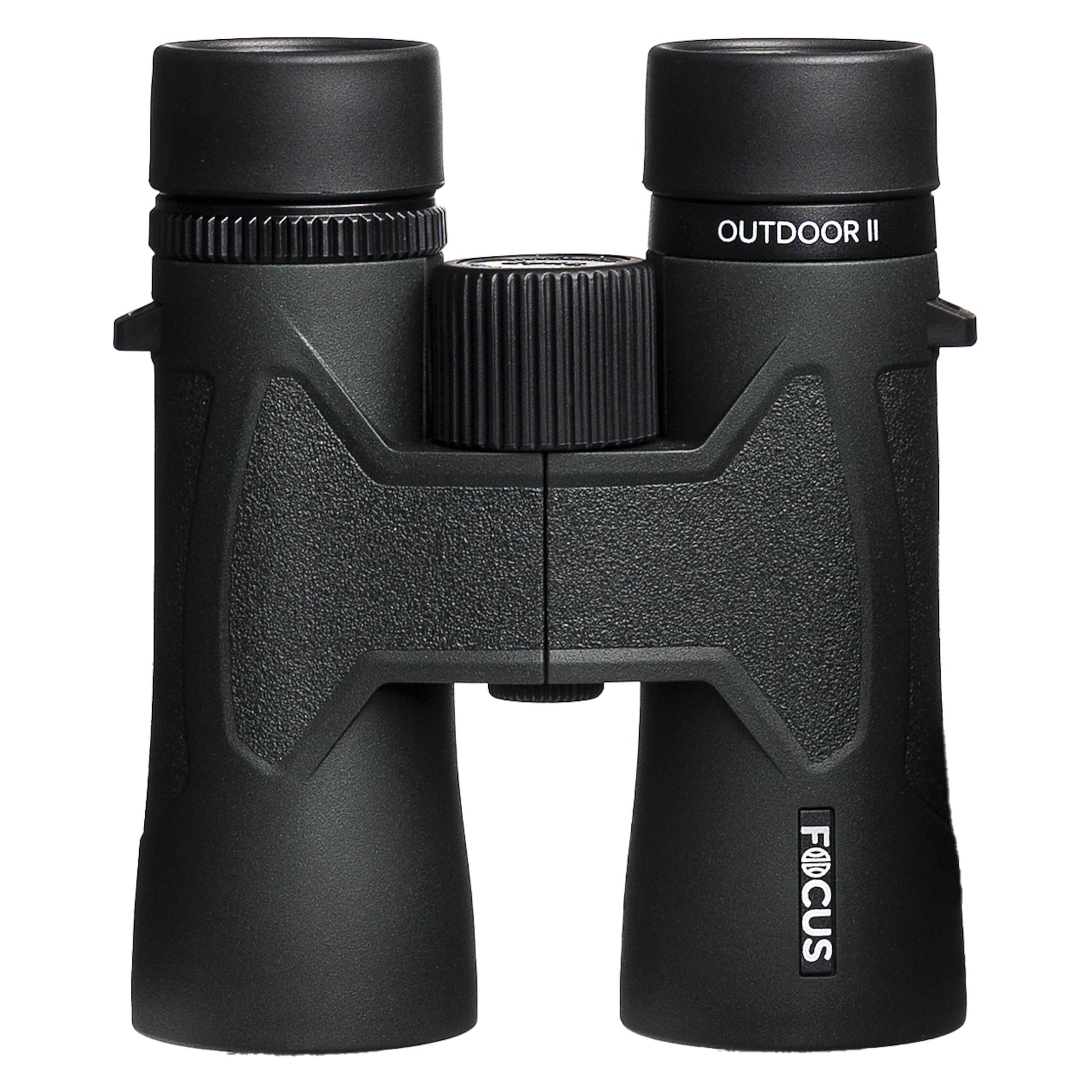 Focus Outdoor II 8x42 kikkert med tekstureret greb, centralt fokuseringshjul, OUTDOOR II og FOCUS-logo på siderne.