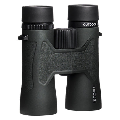 Focus Outdoor II 8x42 kikkert i sort med teksturerede greb, stående oprejst.