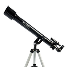 Celestron Powerseeker 60 AZ teleskop sort, azimutal montering på stativ, lille søgekikkert ved okularet.