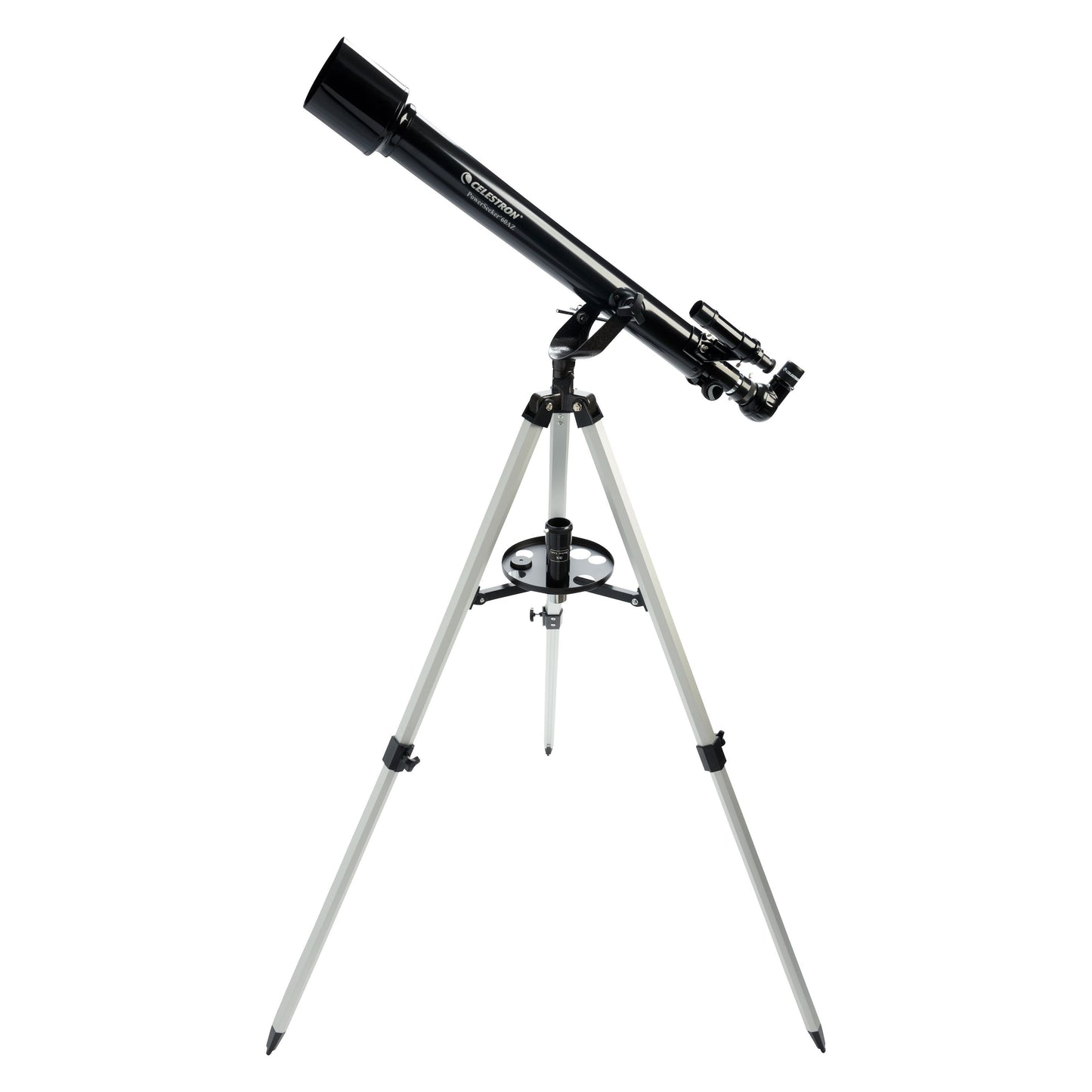 Celestron Powerseeker 60 AZ teleskop med azimutal montering på stativ.