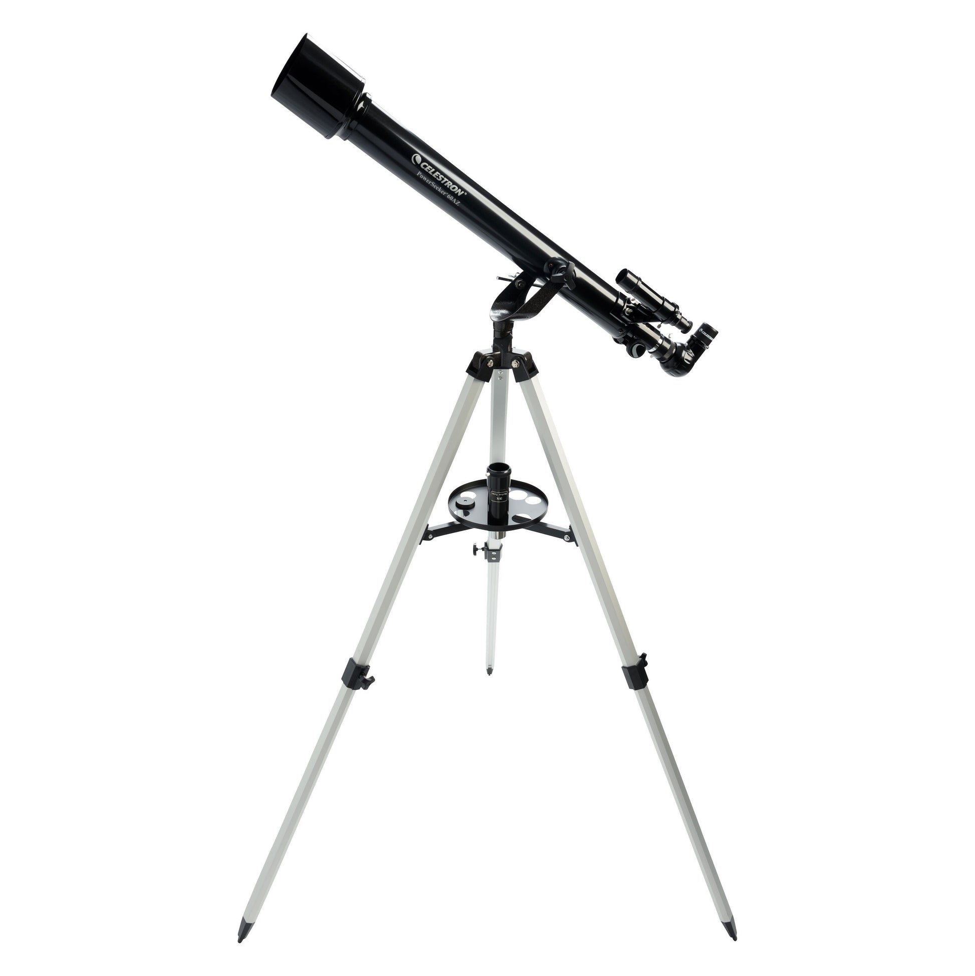 Celestron Powerseeker 60 AZ teleskop med azimutal montering på stativ.