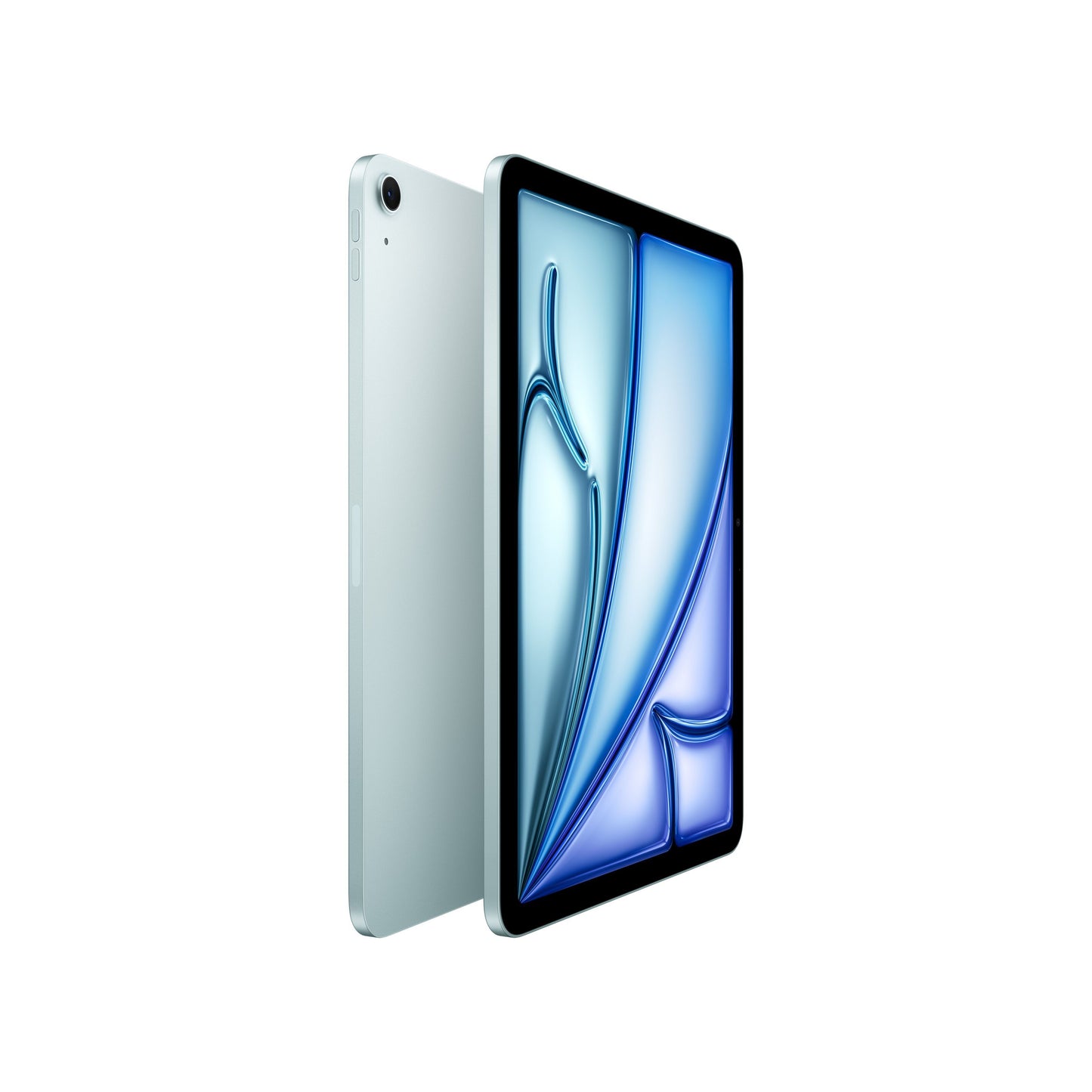 Apple iPad Air 11" (M4) 128GB Wifi blå, sæt til/taske, enkelt kamera, blå grafik på Liquid Retina-skærm.