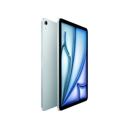 Apple iPad Air 11" (M4) 128GB Wifi blå, sæt til/taske, enkelt kamera, blå grafik på Liquid Retina-skærm.
