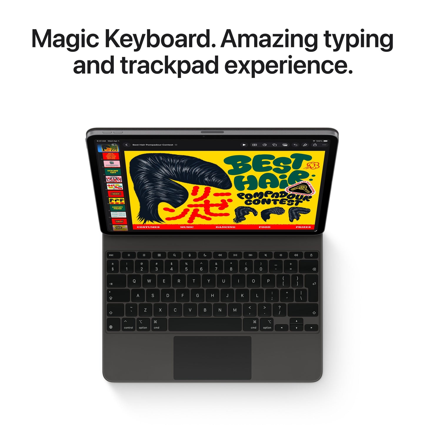 IPad Air 11" (M4) 128GB Wifi blå set ovenfra med Magic Keyboard, Liquid Retina-skærm og teksten Magic Keyboard øverst.