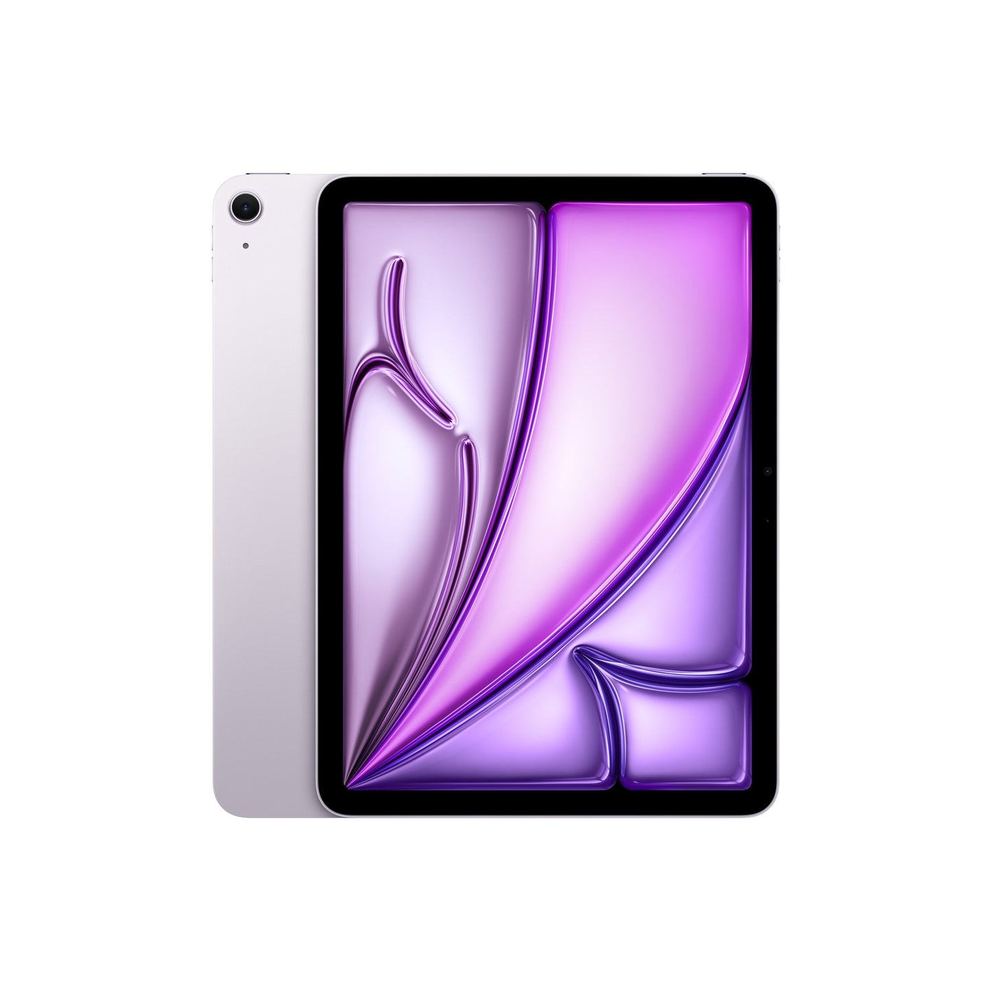 Apple iPad Air 11" (M4) 128GB Wifi lilla og sølv, én bagkamera, Liquid Retina-skærm, tablet set forfra og bagfra.