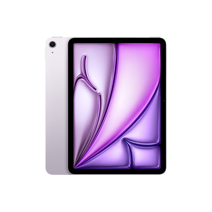 Apple iPad Air 11" (M4) 128GB Wifi lilla og sølv, én bagkamera, Liquid Retina-skærm, tablet set forfra og bagfra.