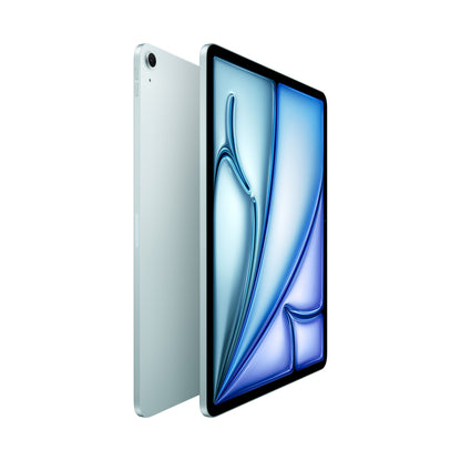 IPad Air 13" (M4) 128GB Wifi blå set forfra og bagfra med abstrakt motiv på Liquid Retina-skærm.