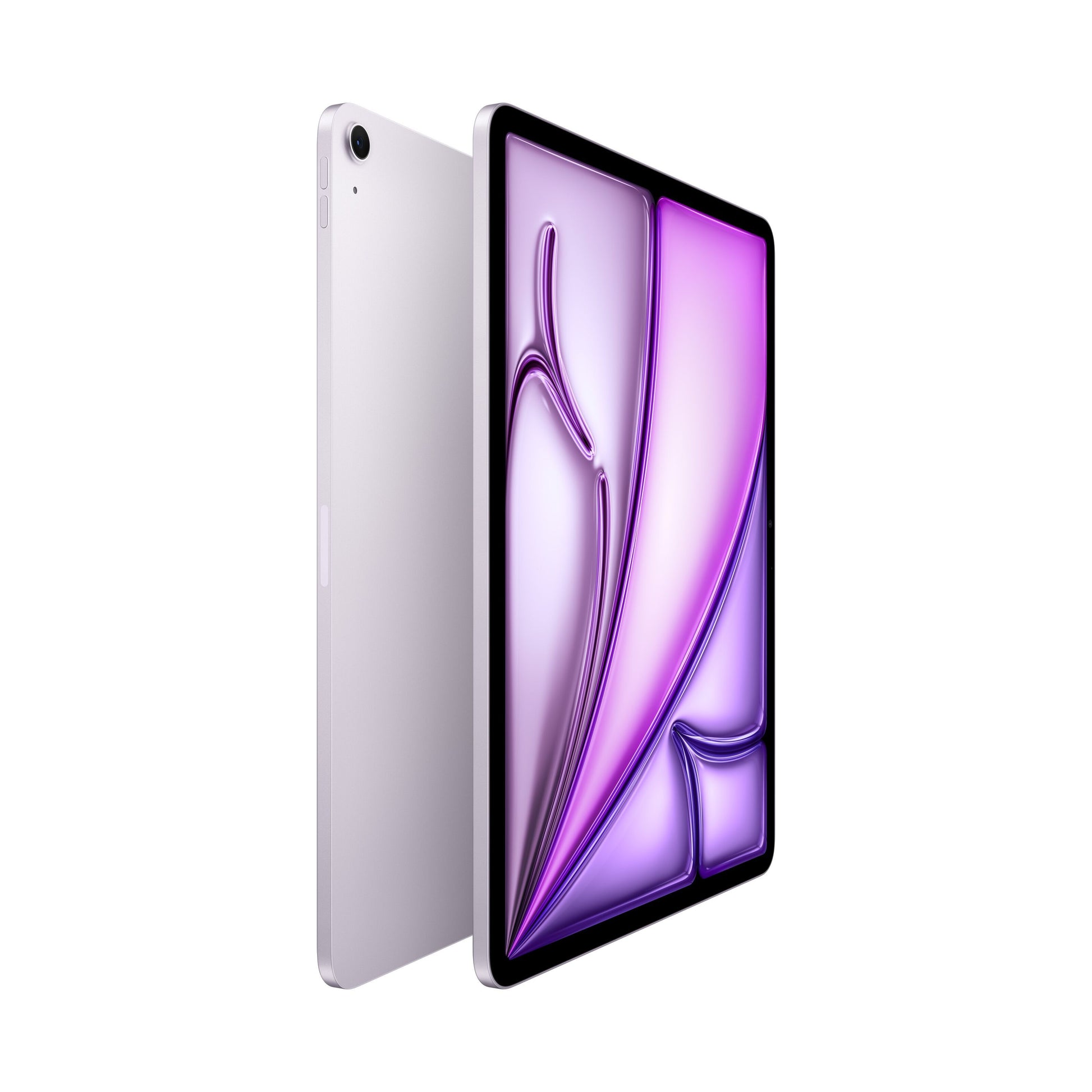 Apple iPad Air 13" M4 128GB WiFi lilla med abstrakt lilla/lyserødt display ses forfra og bagfra.