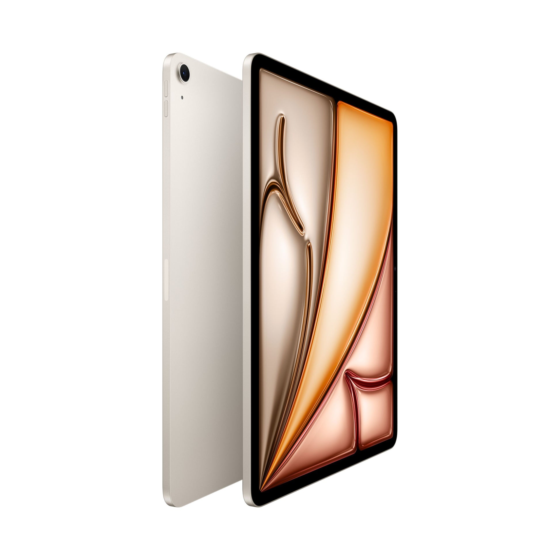 Apple iPad Air 13" M4 128GB WiFi Stjerneskær, beige, sæt bagfra og vinklet med enkelt bagkamera og Liquid Retina-skærm.