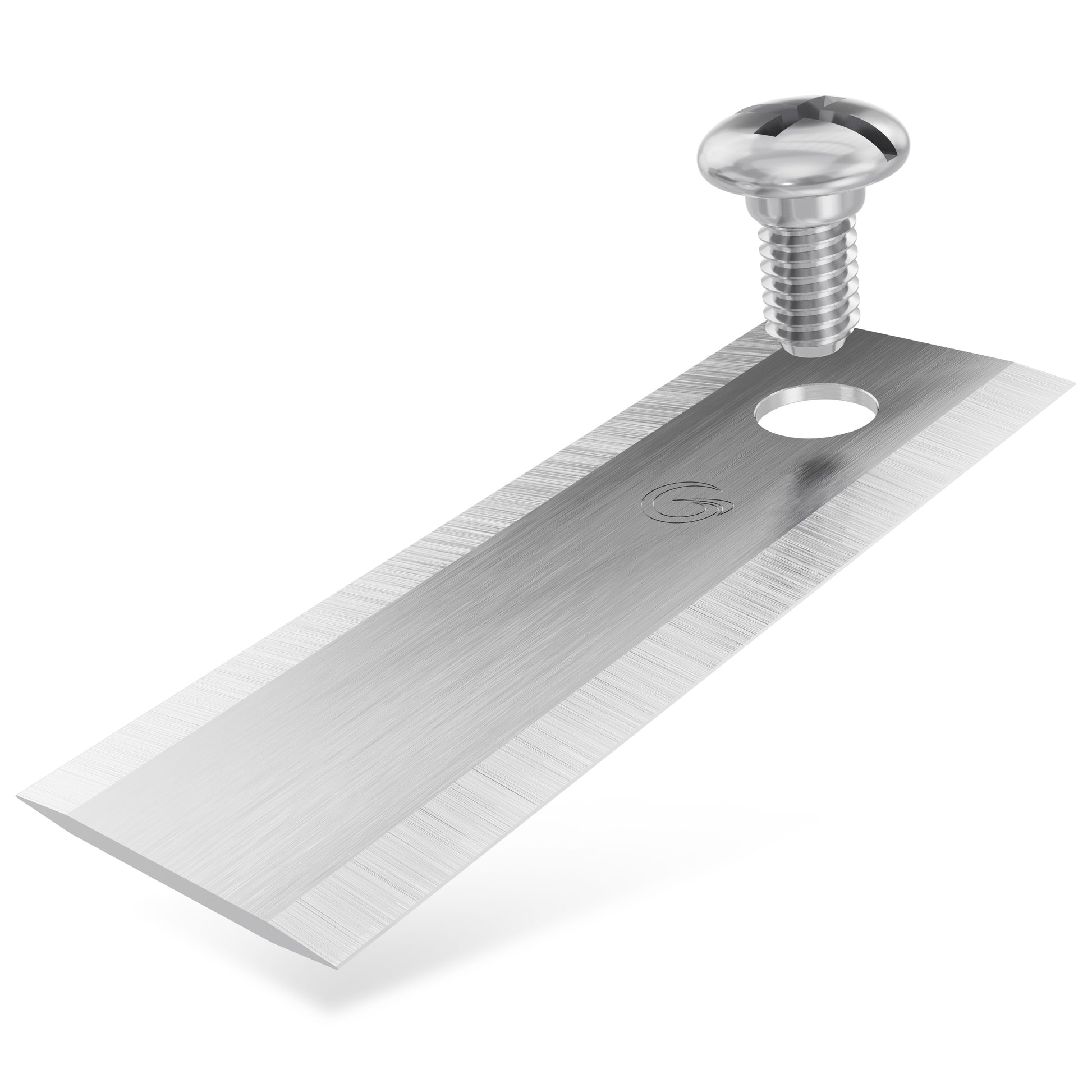 Grimsholm Kniv og Skruer til Stiga A/B 12-pak, sølv rektangulær kniv med skrue og affaset kant, hul i enden.