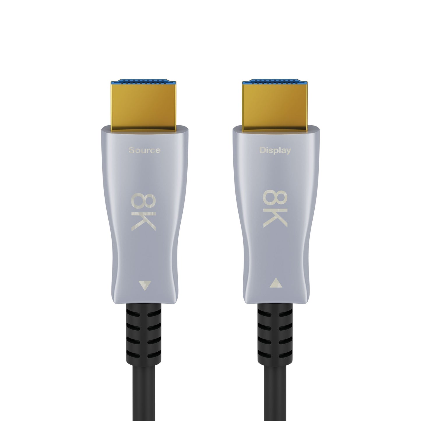 Ultra High Speed HDMI 2.1-kabel 30 m, grå stik Kilde og Skærm 8K HDR, guldbelagte kontakter, sorte kabler.