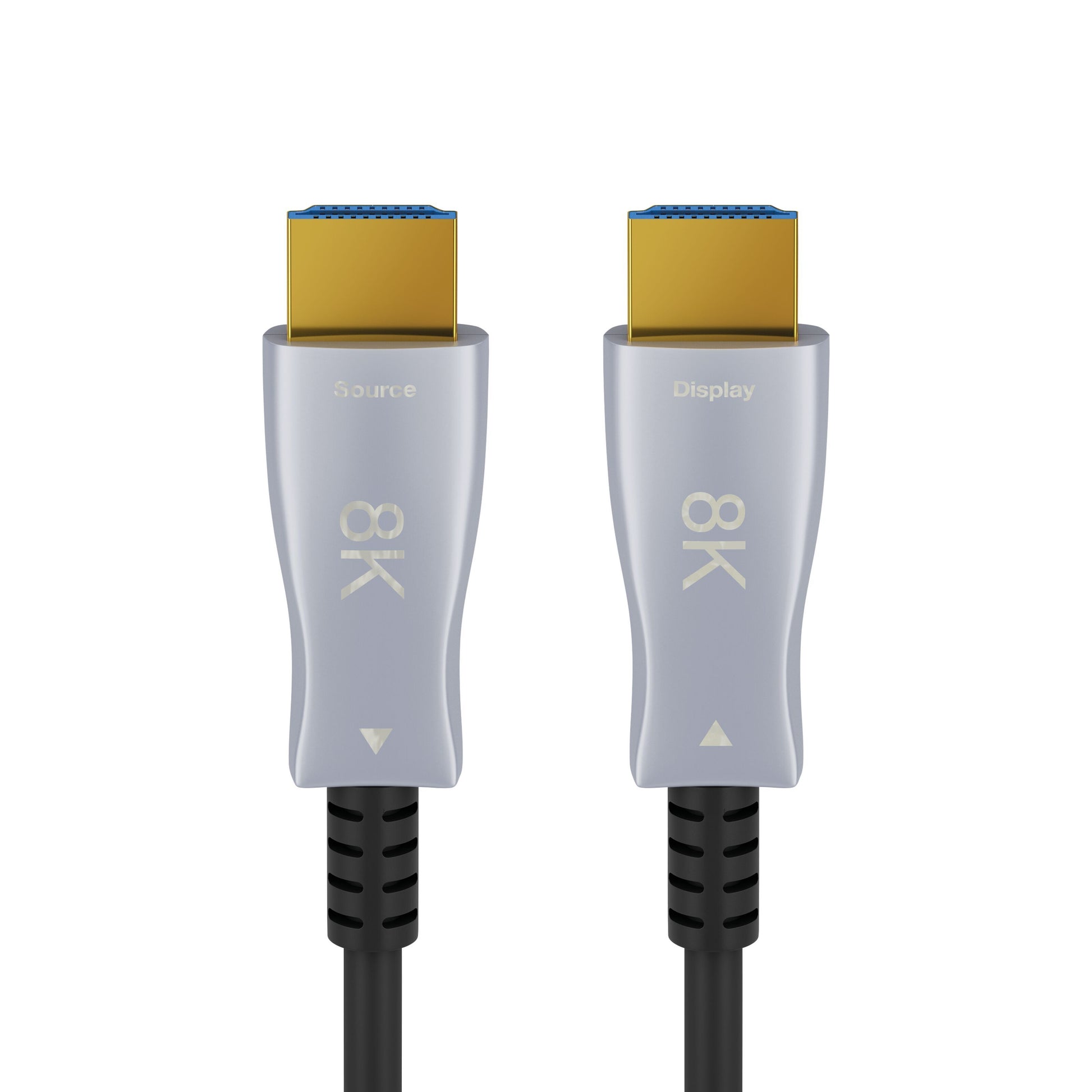 Ultra High Speed HDMI 2.1-kabel 30 m, grå stik Kilde og Skærm 8K HDR, guldbelagte kontakter, sorte kabler.