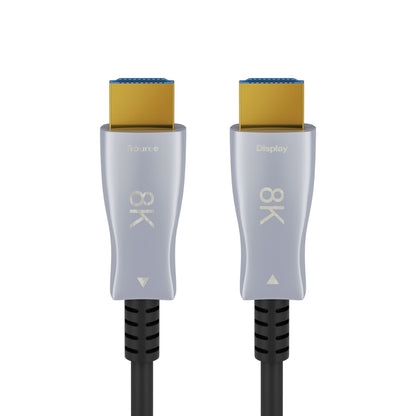 Ultra High Speed HDMI 2.1-kabel 30 m, grå stik Kilde og Skærm 8K HDR, guldbelagte kontakter, sorte kabler.