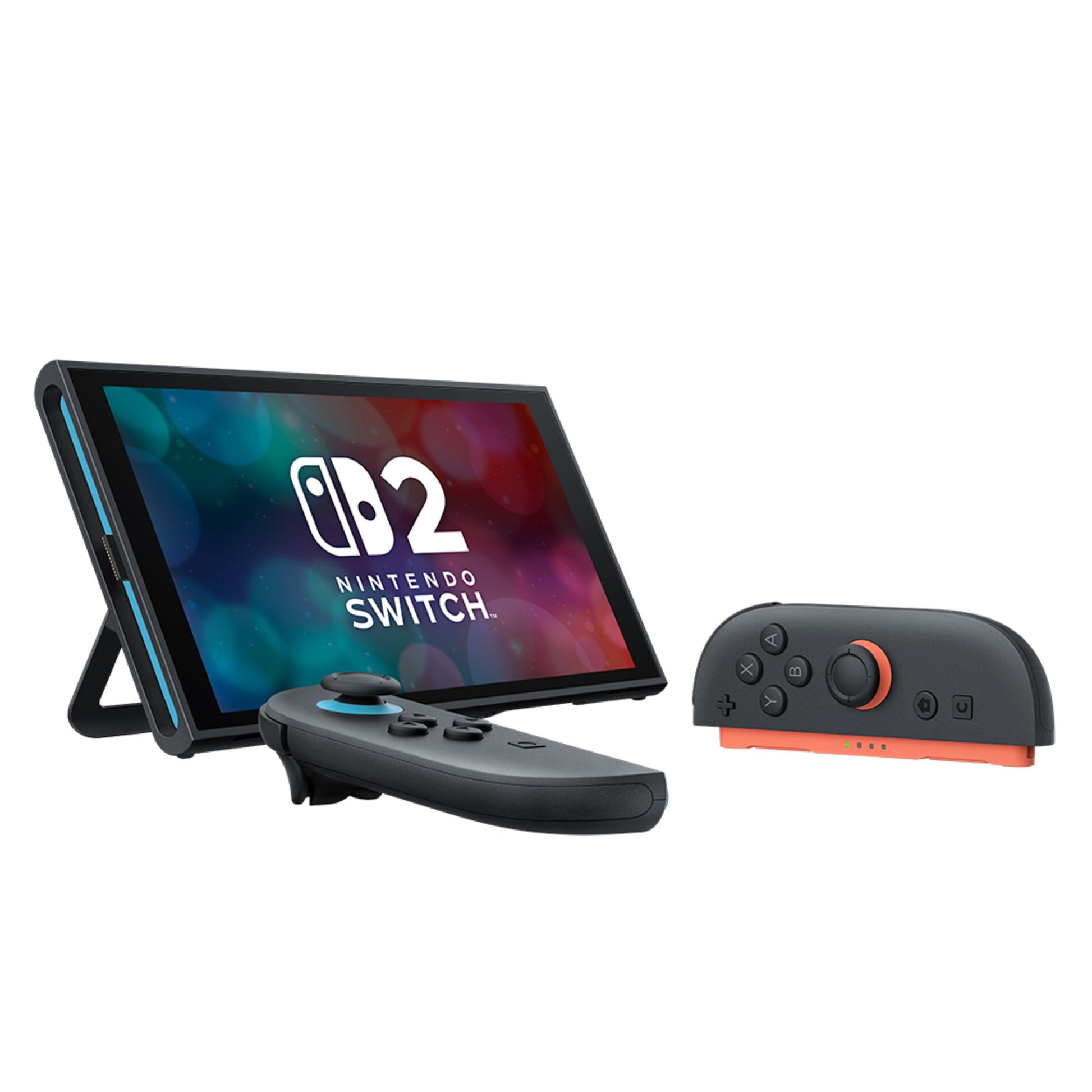 Nintendo Switch 2 7,9" Mario Kart World Bundle, 120Hz HDR-skærm, 256GB, Joy-Con sort og med røde detaljer.