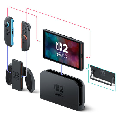 Nintendo Switch 2 7,9" Mario Kart World Bundle med Joy-Con controllere, 120Hz HDR, 256GB, TV-dock, grip og kickstand.