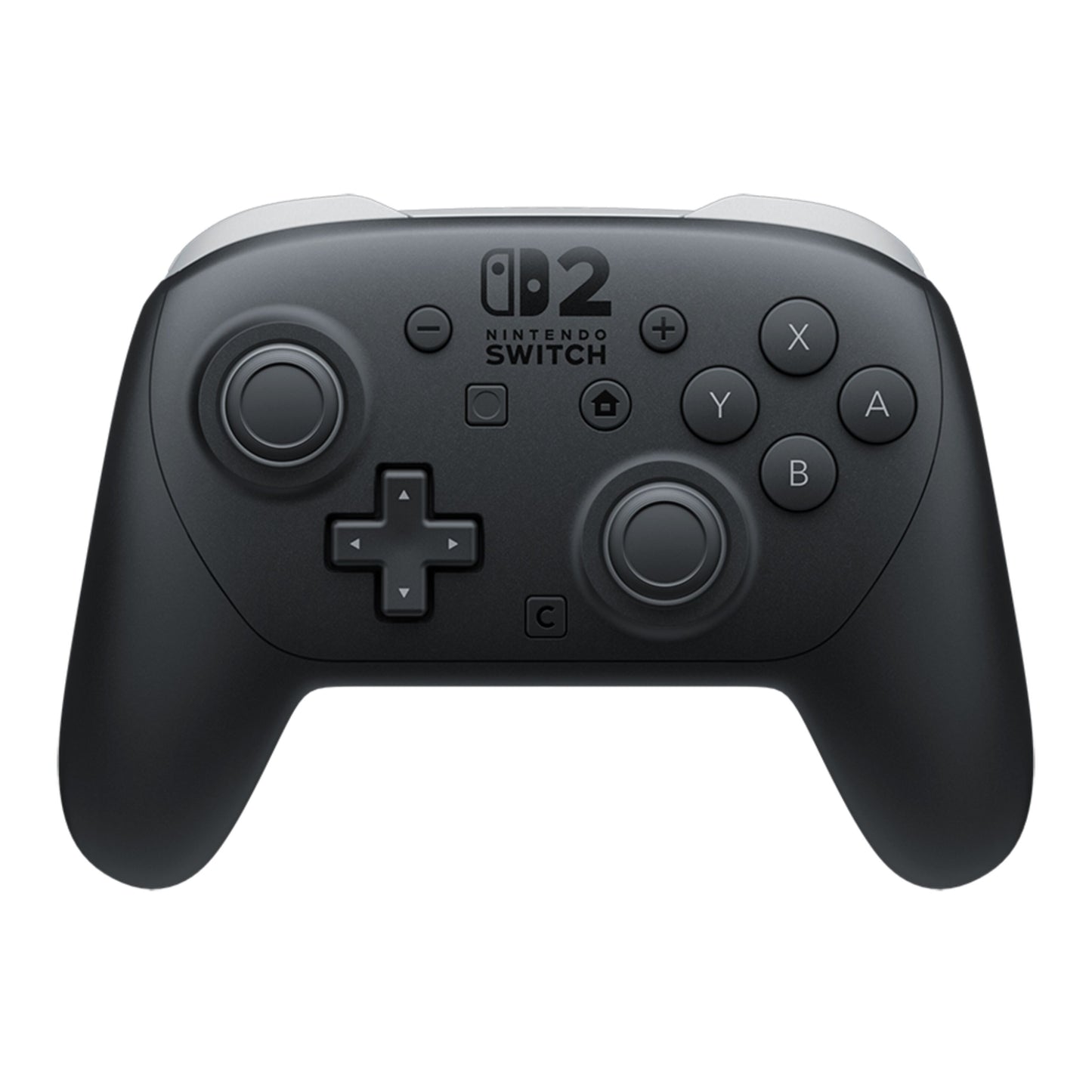 Nintendo Switch 2 Pro Controller front, analoge pinde, D-pad, standard knapper, sort design.