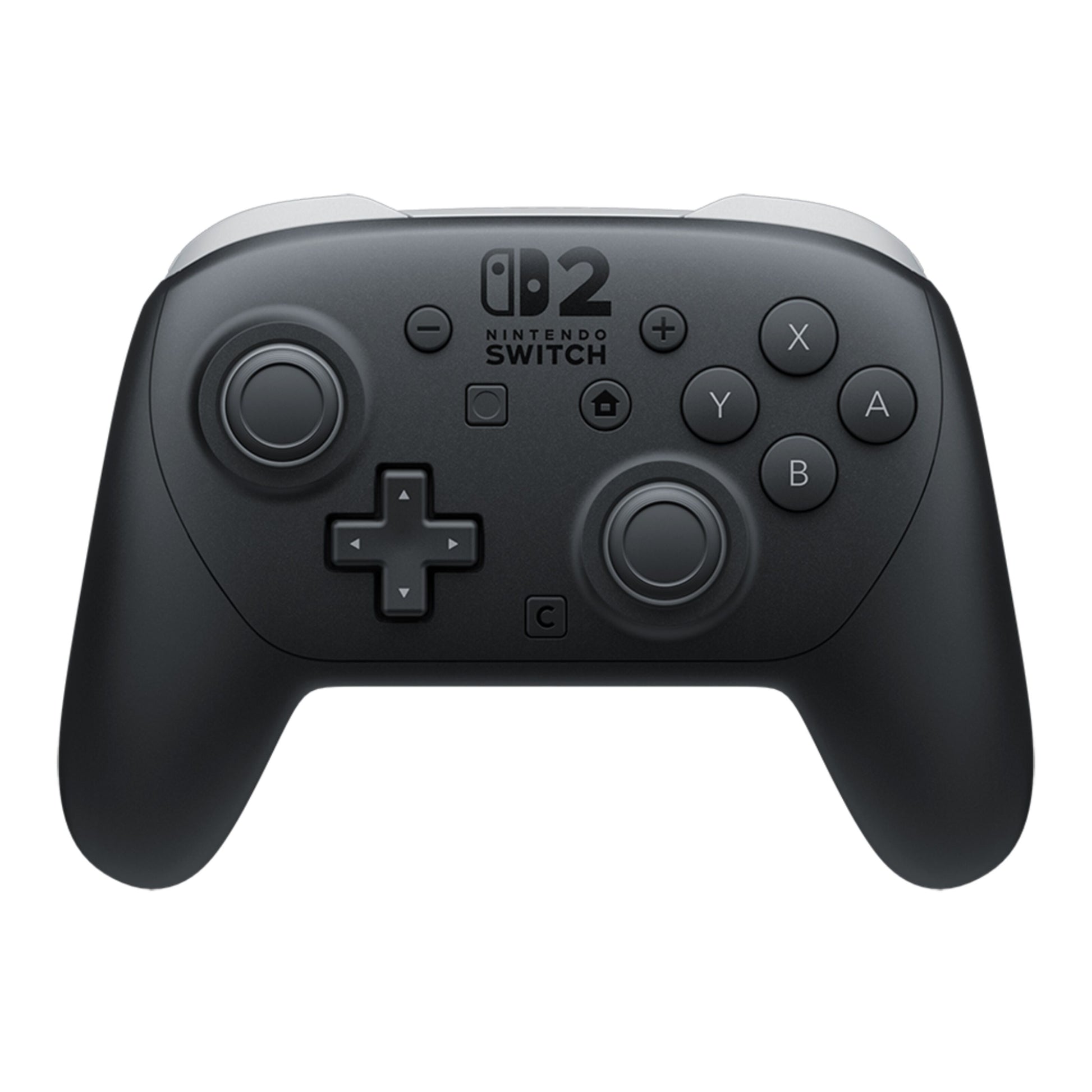 Nintendo Switch 2 Pro Controller front, analoge pinde, D-pad, standard knapper, sort design.