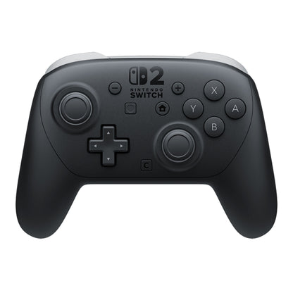 Nintendo Switch 2 Pro Controller front, analoge pinde, D-pad, standard knapper, sort design.