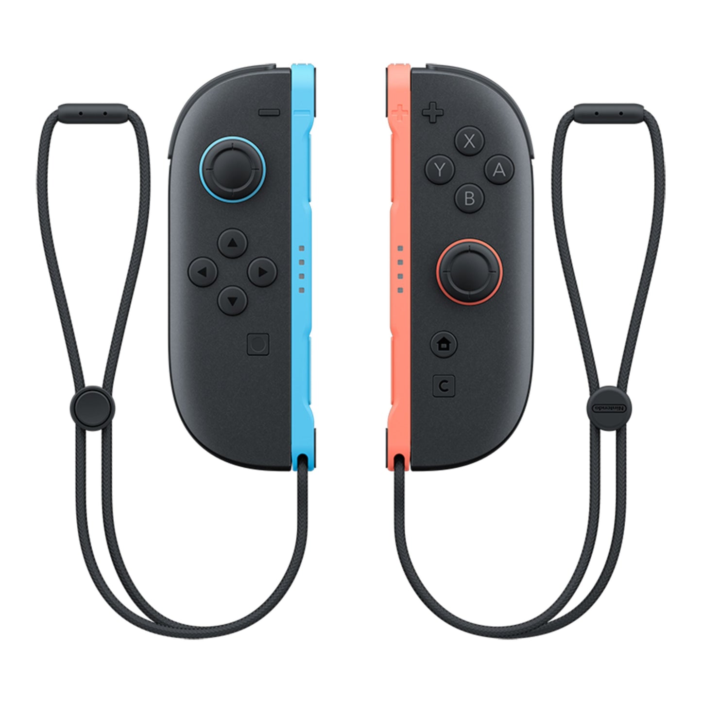 Nintendo Joy-Con 2-sæt blå (venstre) og rød (højre) controller med sort håndledsremme.
