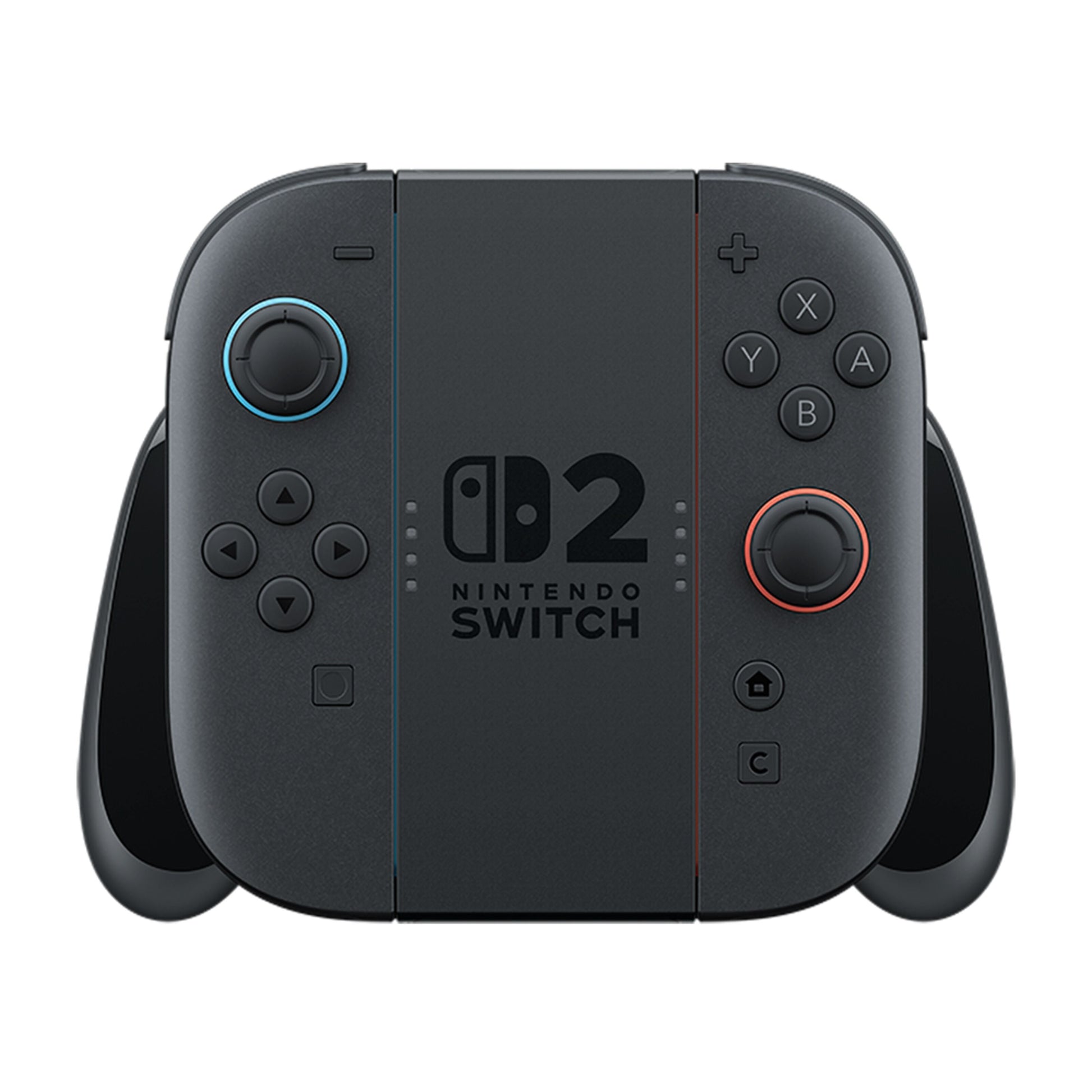 Nintendo Switch 2 Joy-Con kontroller, mørkegrå, monteret på Joy Con 2 Opladningsgreb med Switch 2-logo i midten.