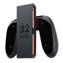 Nintendo Joy Con 2 opladningsgreb sort med blanke buede håndtag og synlig rød kant til Joy-Con controllere.