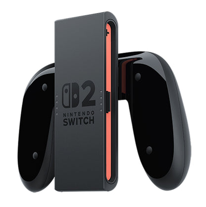Nintendo Joy Con 2 opladningsgreb sort med blanke buede håndtag og synlig rød kant til Joy-Con controllere.
