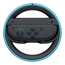 Nintendo Joy-Con 2-hjulspar controller i blå og sort rat-adapter.