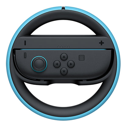 Nintendo Joy-Con 2-hjulspar controller i blå og sort rat-adapter.