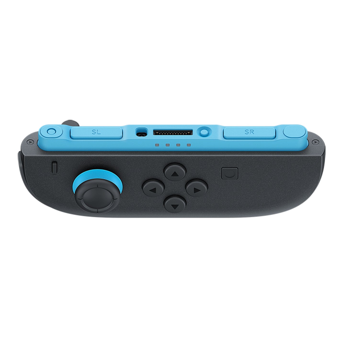 Nintendo Joy Con 2 (V) venstre controller til Switch i blå og sort med analog stick, d-pad, SL/SR knapper og stikskinne.
