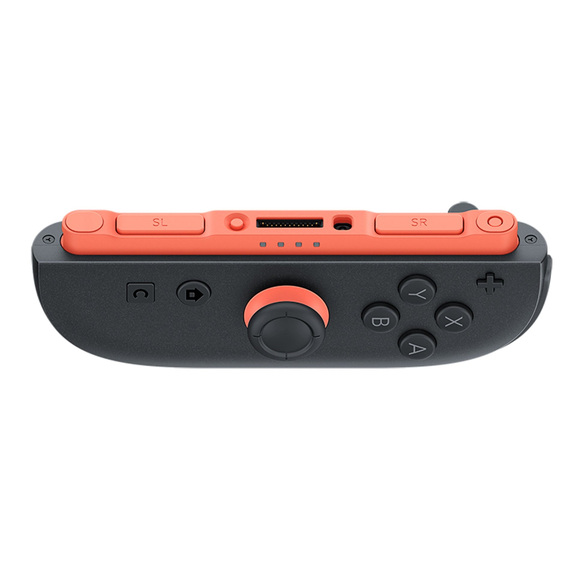 Nintendo Joy-Con 2 (H) sort/rød, topview, viser knapper, joystick, to skulderknapper SL og SR.