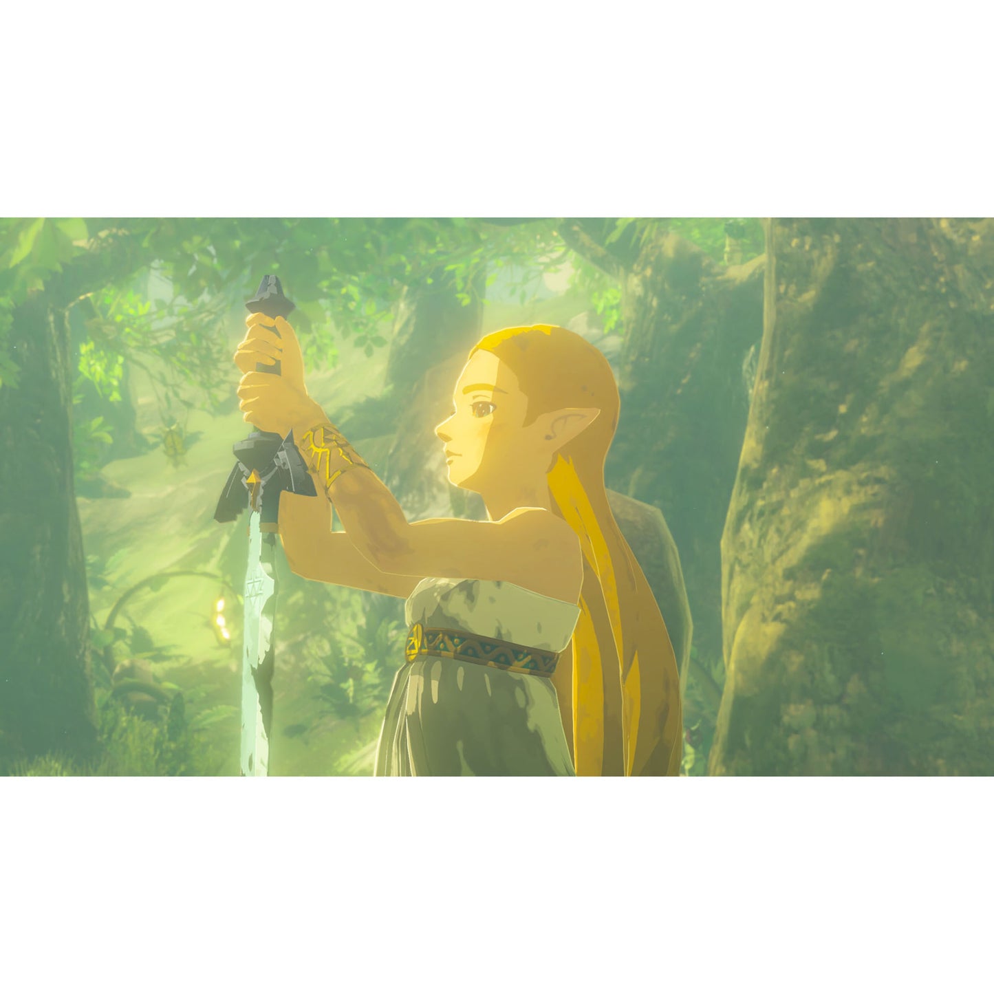 Legenden om Zelda: Breath of the Wild Switch 2-udgave figur, lys hud, blondt hår, hvid kjole, stor oprejst sværd.