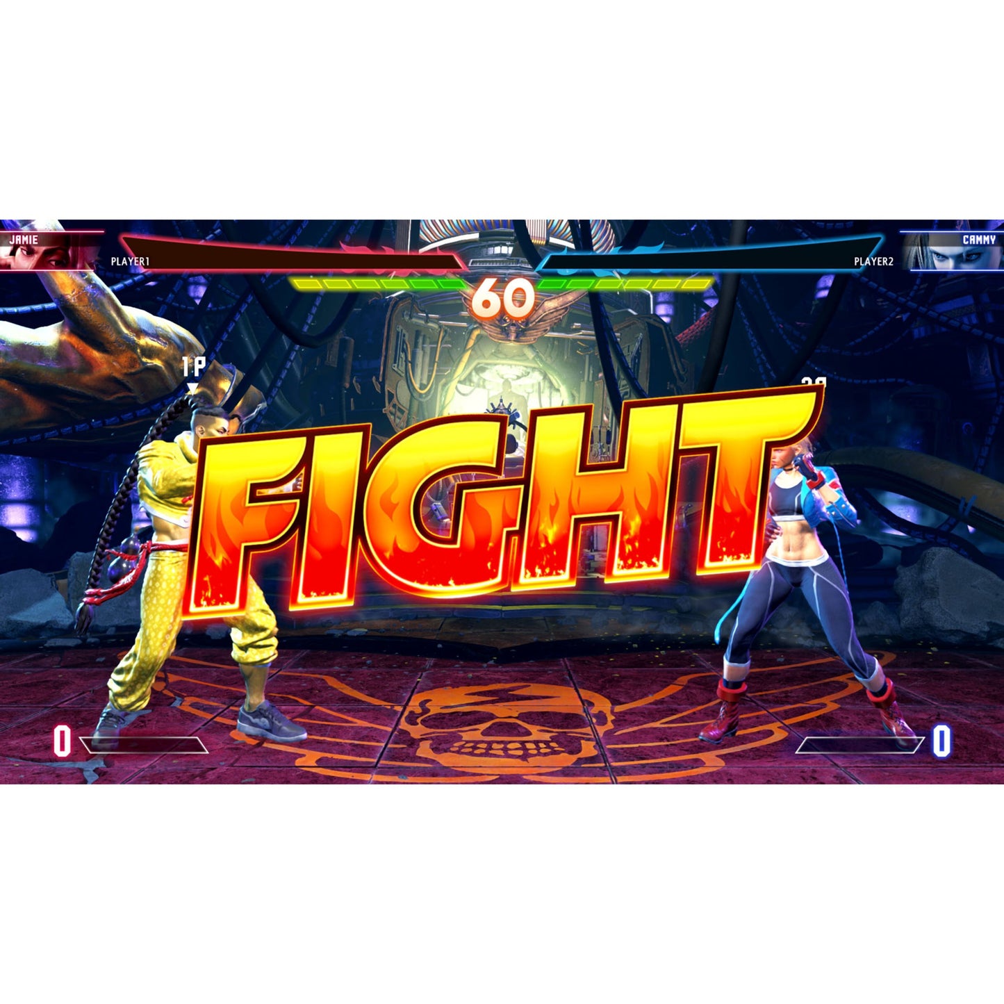Nintendo Street Fighter 6 Switch 2, arena, to kæmpere, FIGHT grafik samt livsbjælker og timer øverst.