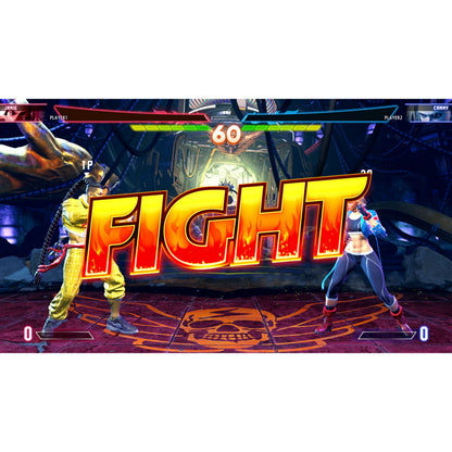 Nintendo Street Fighter 6 Switch 2, arena, to kæmpere, FIGHT grafik samt livsbjælker og timer øverst.