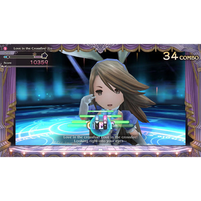Nintendo Bravely Default Flying Fairy HD Remaster Switch 2 spilfigur med blå magisk cirkel, score og "Love in the Crossfire.