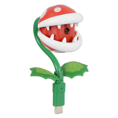 Nintendo Piranha Plant kamera med USB-C, rødt hoved med hvide prikker, skarpe tænder og grønne blade til Switch.