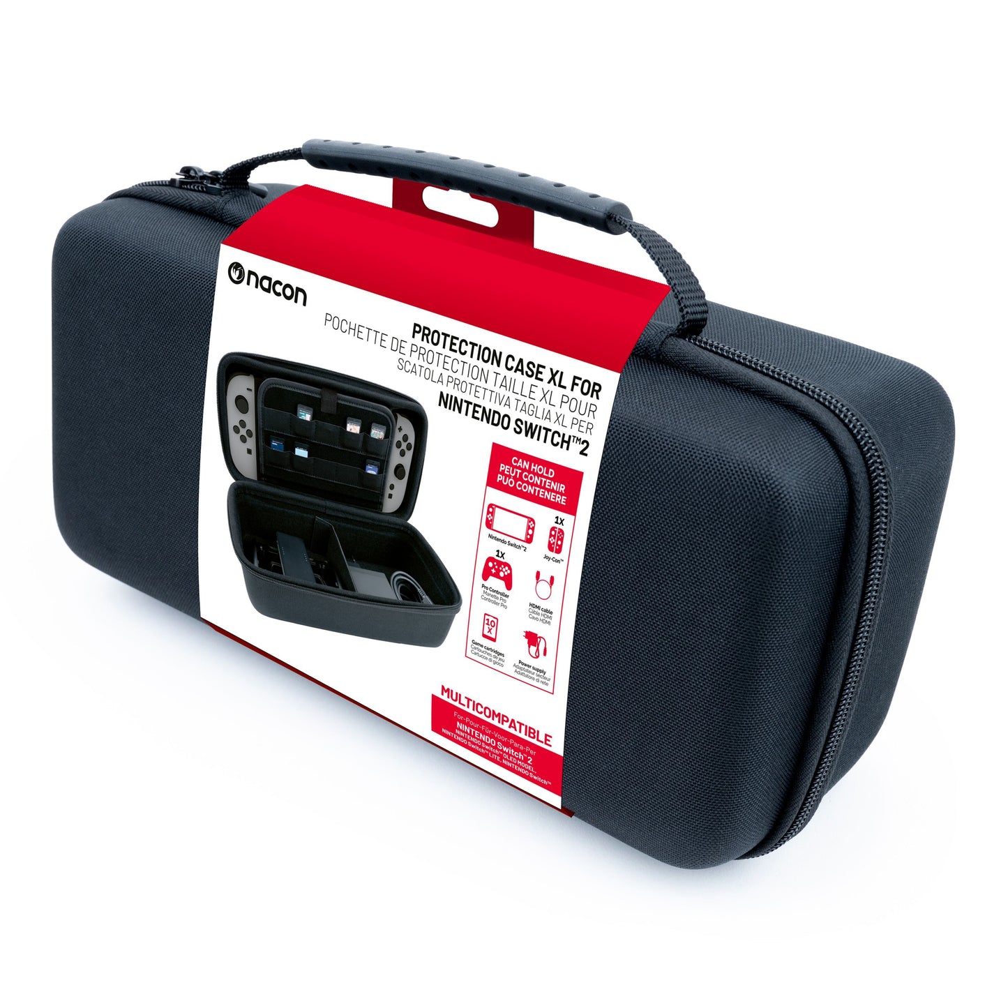 Nintendo Switch 2 Pung XL sort hardcase med lynlås og håndtag, passer til Switch, Switch Lite og OLED.
