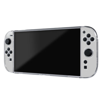Nintendo Switch 2 Polycase, lys grå håndholdt konsol med stor sort skærm, til joysticks, knapper og D-pad.