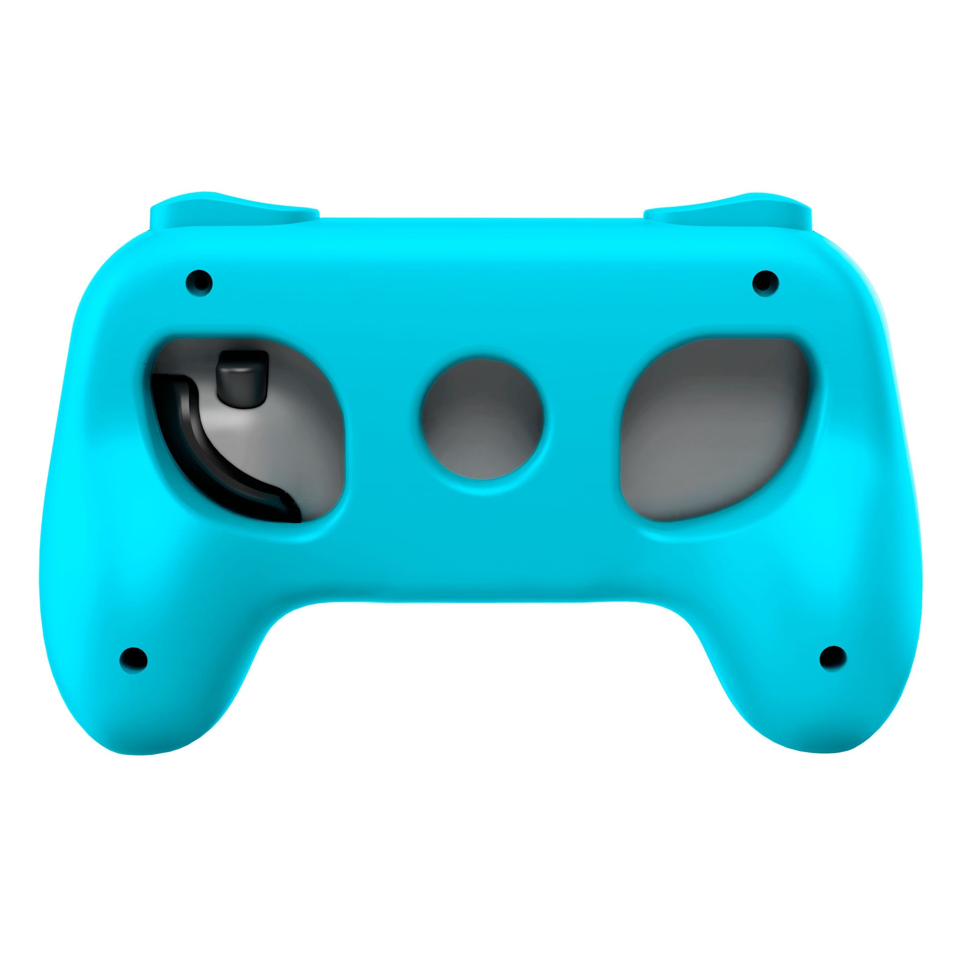 Nintendo Switch 2 Joy-Con Grip, bagside med stort centralt hul, sort triggerknap til venstre og skruehuller i hjørnerne.