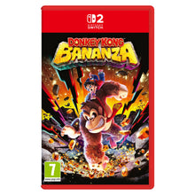 Nintendo Donkey Kong Bananza Switch 2, æske med Donkey Kong og ven bryder gennem klipper på farverig baggrund.