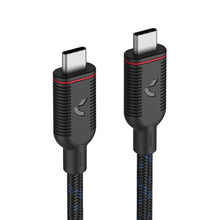 At sortere USB4-kabler USB-C til USB-C 2m 240W med tekstureret greb og rød ring ved stikket understøtter 240 W.