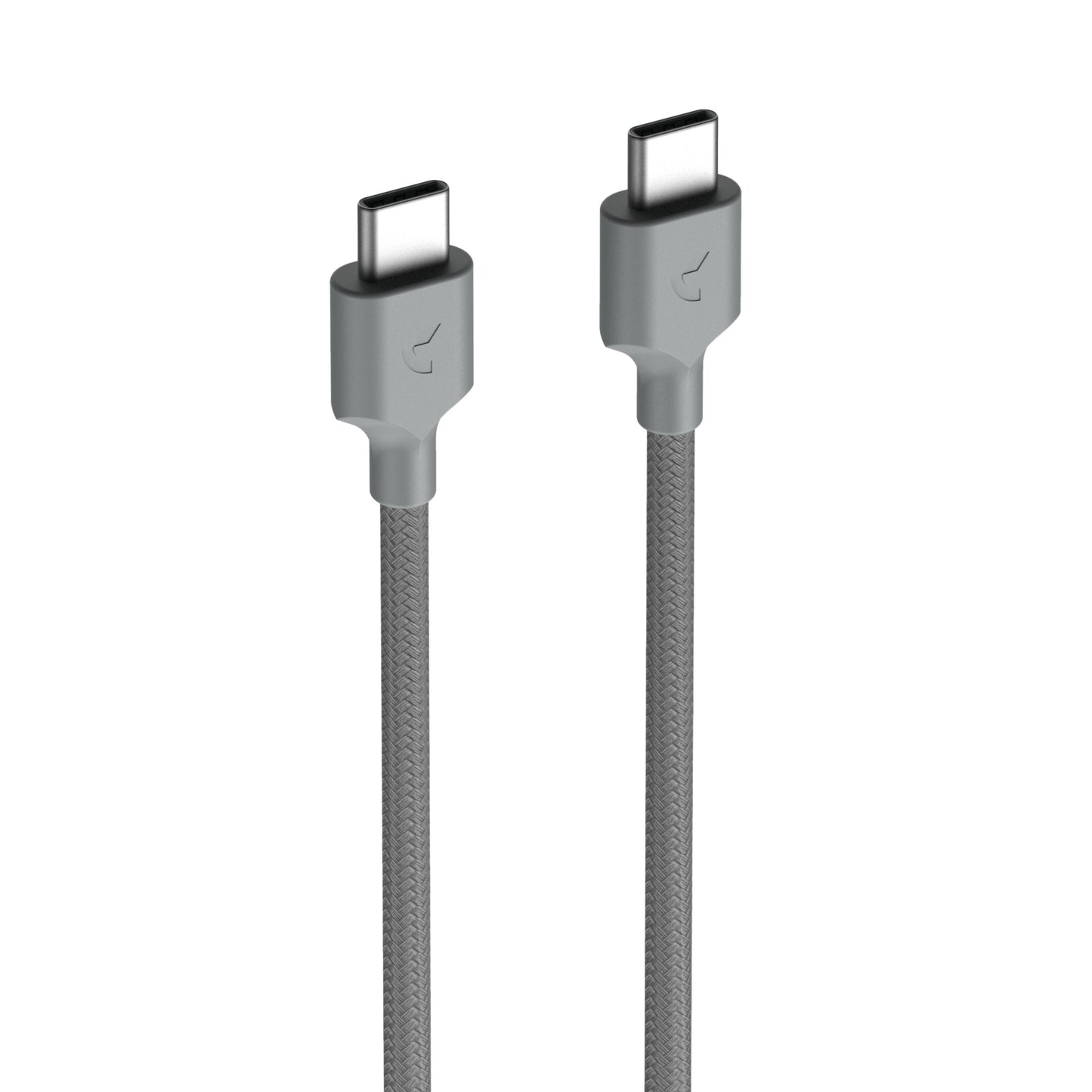 Gråt flettet USB-C kabel, 2 stk., metalstik, kompatibel med Unisynk 3-port Global Multi-oplader 65 W.