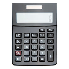 Luxorparts Bordregner sorterer med stort display der viser 0, knapper til tal, regnearter, procent og hukommelse.
