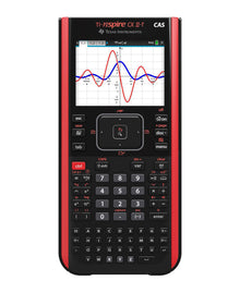 Texas TI-Nspire CX II T CAS lommeregner, farveskærm med to grafer, sort/rød, matematikknapper, Mini-USB port.