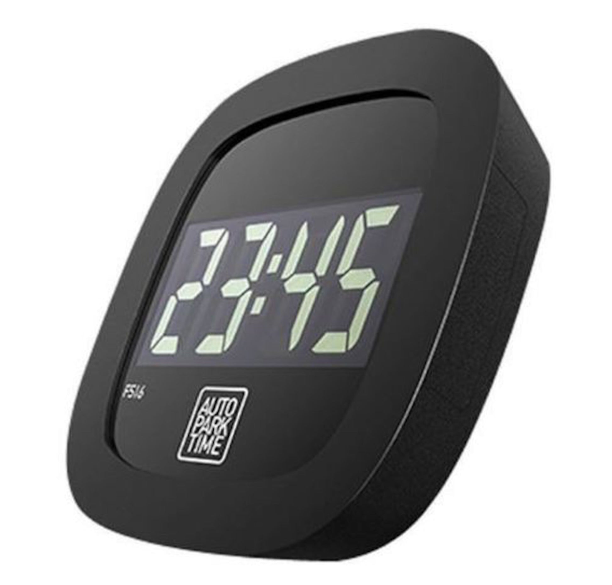 Auto park time 4 Automatisk P-skive i sort med store grønne tal (23:45) og lille AUTO PARK TIME label under display.
